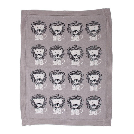 Grey Lots Of Lions Woven Knitted Baby Blanket
