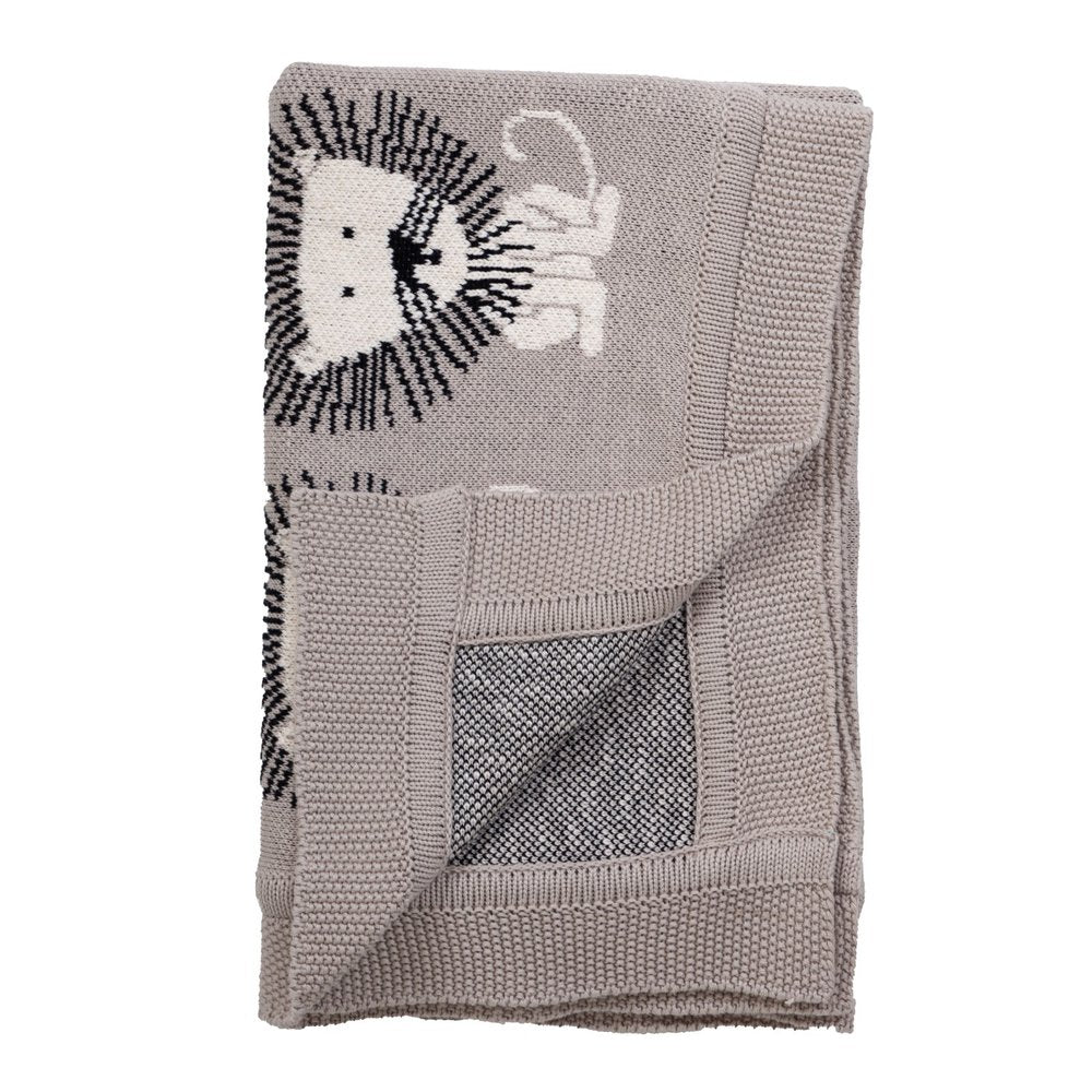 Grey Lots Of Lions Woven Knitted Baby Blanket HomeRoots
