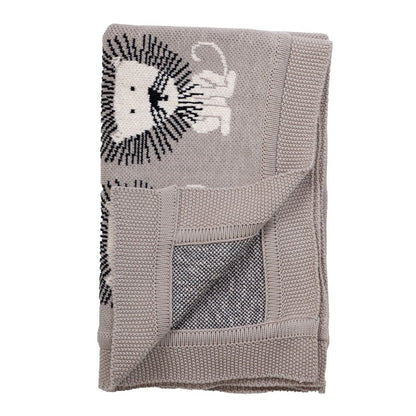 Grey Lots Of Lions Woven Knitted Baby Blanket HomeRoots