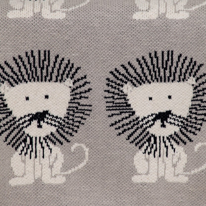 Grey Lots Of Lions Woven Knitted Baby Blanket