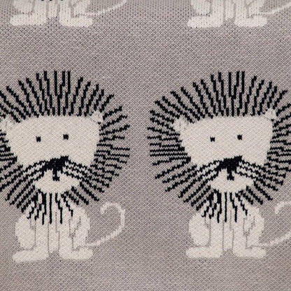 Grey Lots Of Lions Woven Knitted Baby Blanket HomeRoots