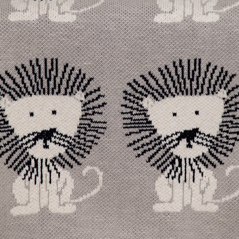 Grey Lots Of Lions Woven Knitted Baby Blanket HomeRoots