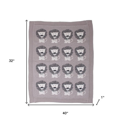 Grey Lots Of Lions Woven Knitted Baby Blanket HomeRoots
