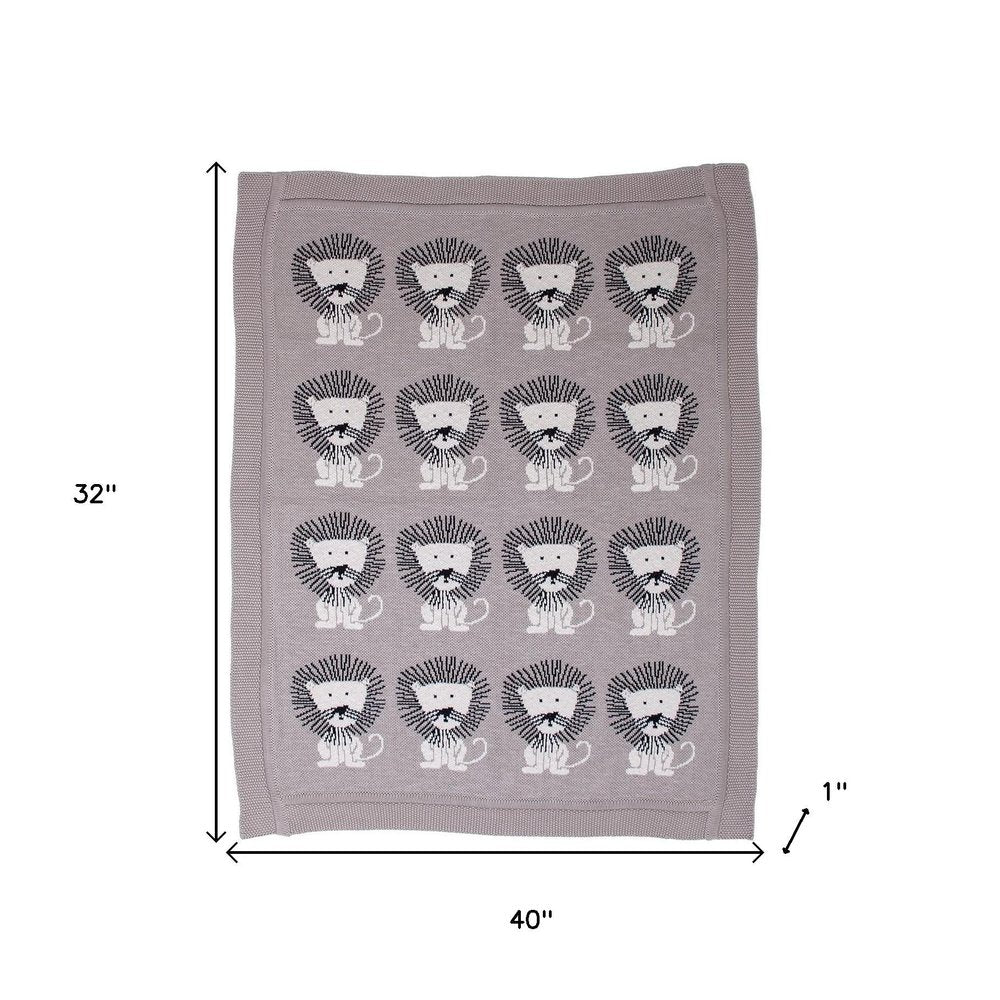 Grey Lots Of Lions Woven Knitted Baby Blanket HomeRoots