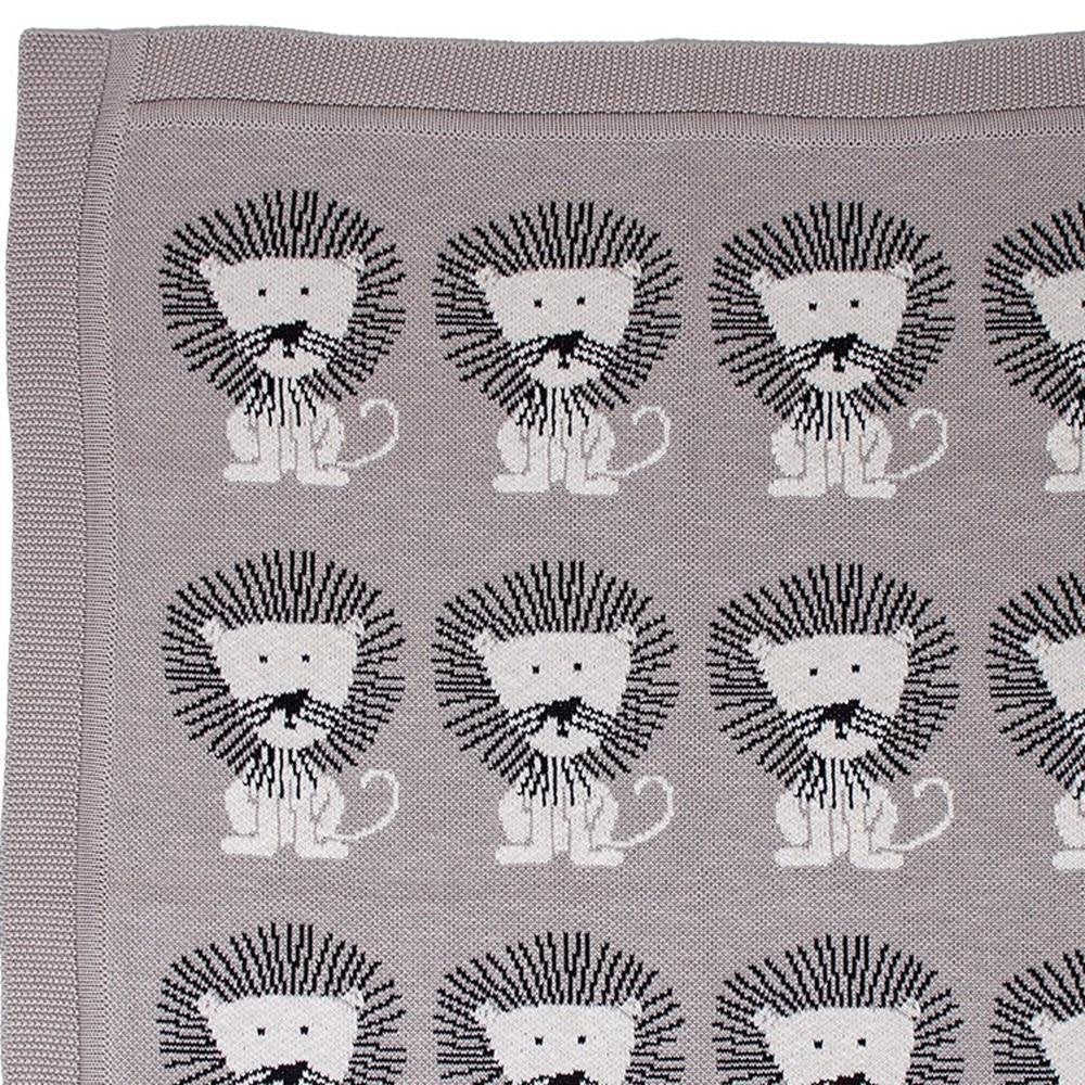 Grey Lots Of Lions Woven Knitted Baby Blanket — view 6