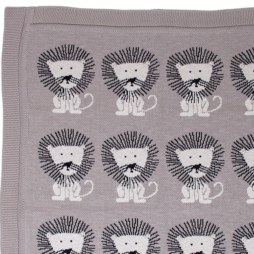 Grey Lots Of Lions Woven Knitted Baby Blanket HomeRoots