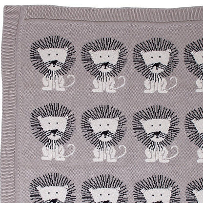Grey Lots Of Lions Woven Knitted Baby Blanket HomeRoots