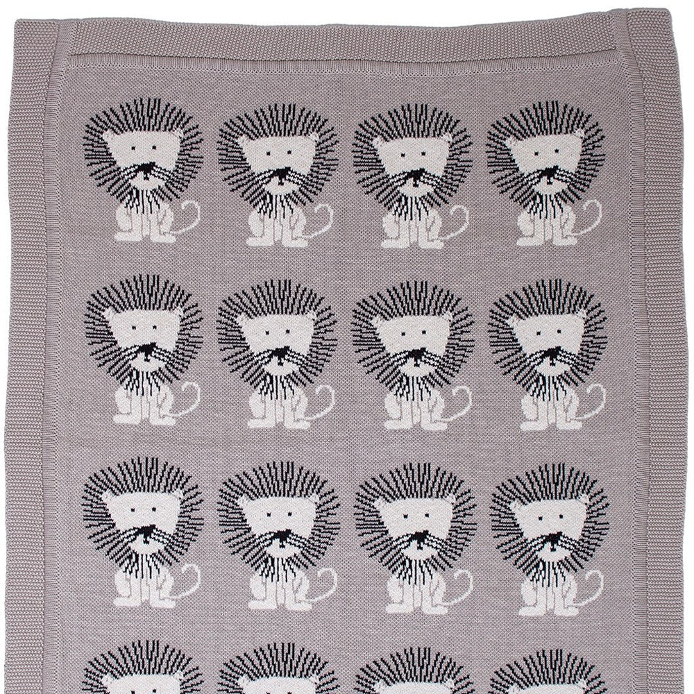 Grey Lots Of Lions Woven Knitted Baby Blanket