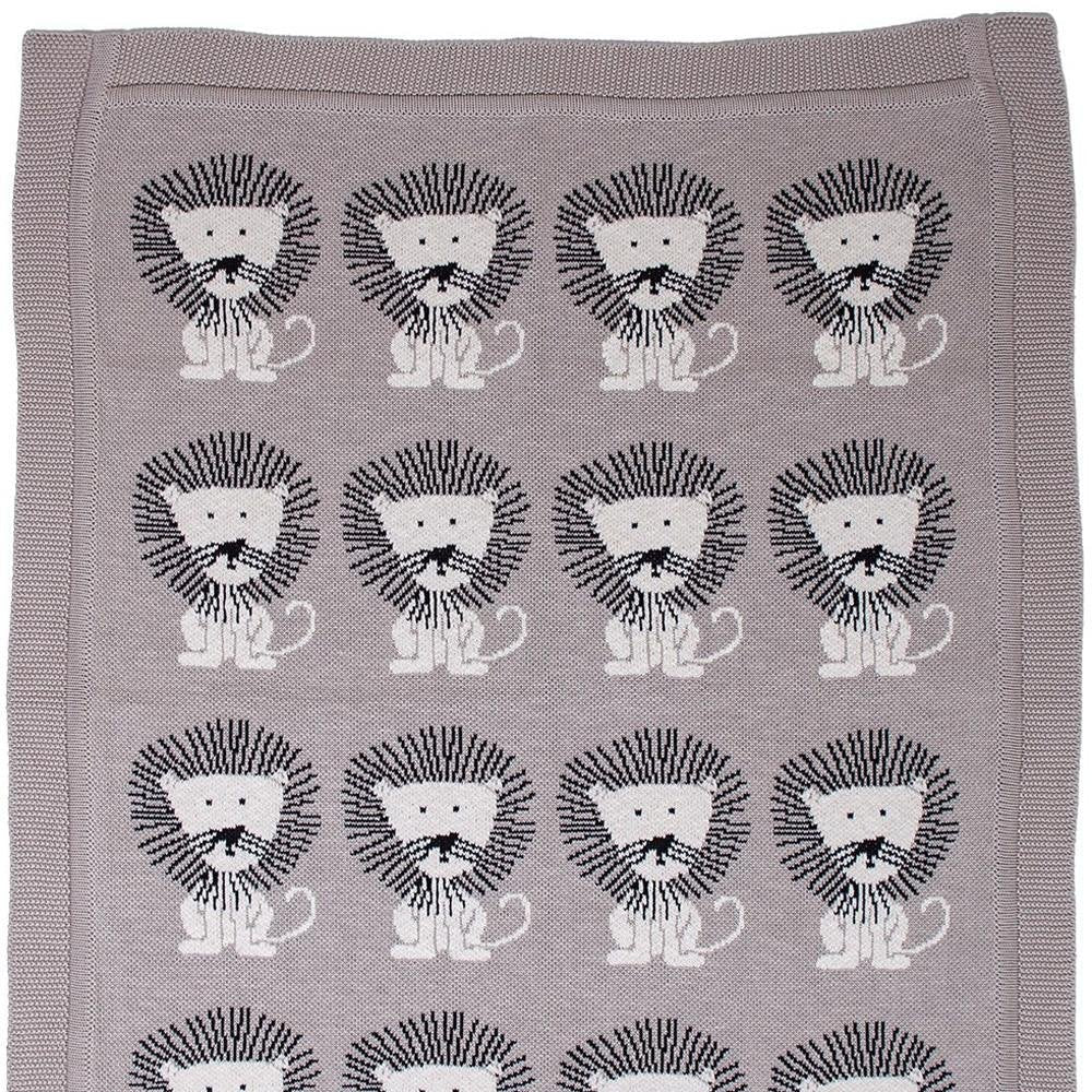Grey Lots Of Lions Woven Knitted Baby Blanket — view 7