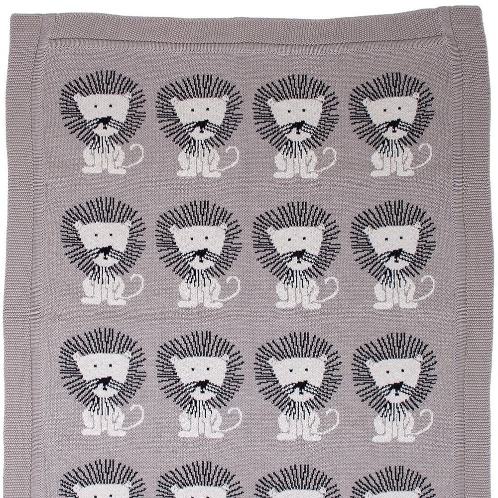 Grey Lots Of Lions Woven Knitted Baby Blanket HomeRoots