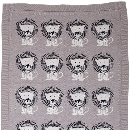 Grey Lots Of Lions Woven Knitted Baby Blanket HomeRoots