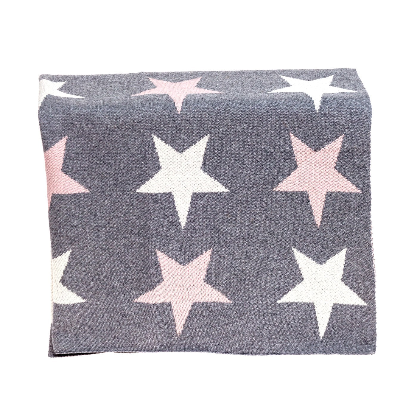 Grey Ivory And Pink Stars Knitted Baby Blanket