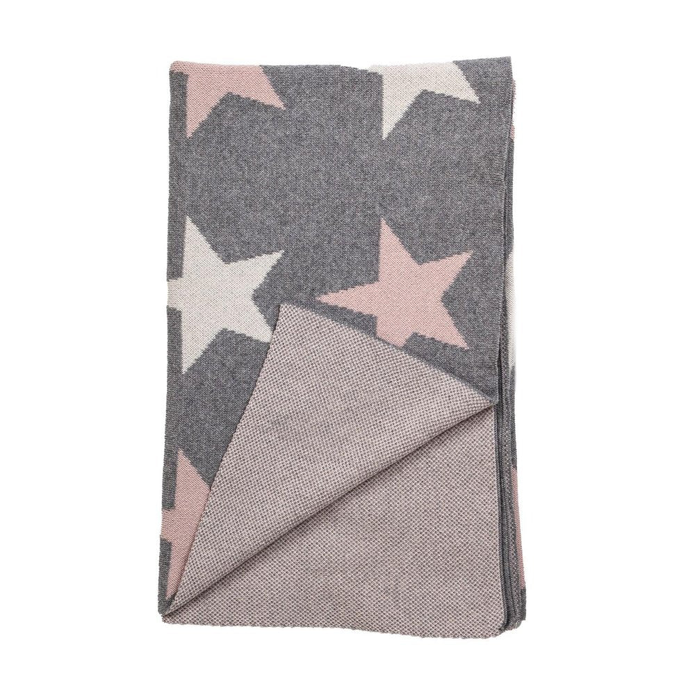 Grey Ivory And Pink Stars Knitted Baby Blanket — view 3