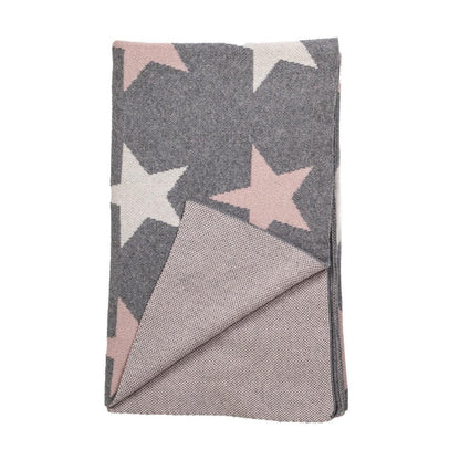 Grey Ivory And Pink Stars Knitted Baby Blanket HomeRoots