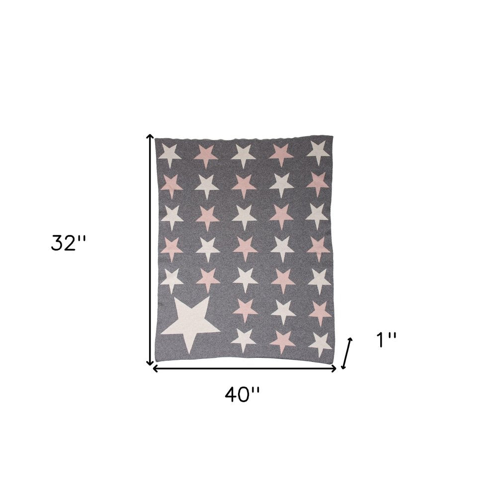 Grey Ivory And Pink Stars Knitted Baby Blanket HomeRoots