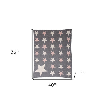 Grey Ivory And Pink Stars Knitted Baby Blanket HomeRoots