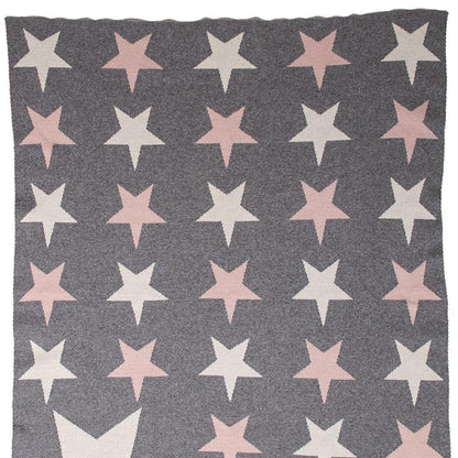 Grey Ivory And Pink Stars Knitted Baby Blanket HomeRoots