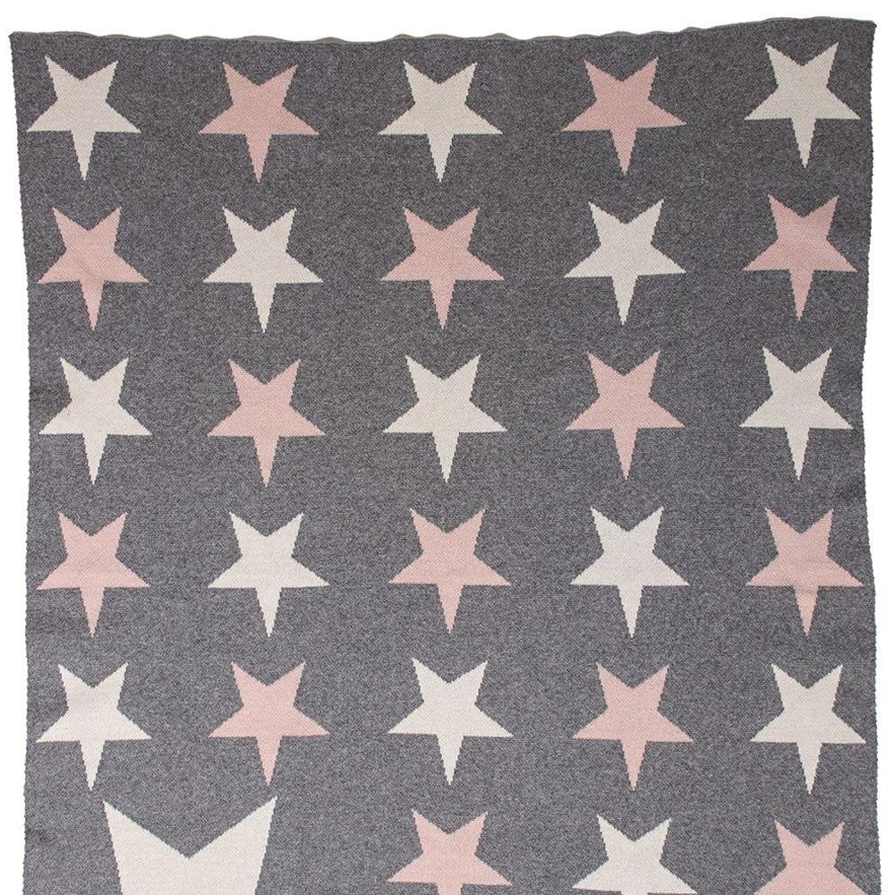 Grey Ivory And Pink Stars Knitted Baby Blanket HomeRoots