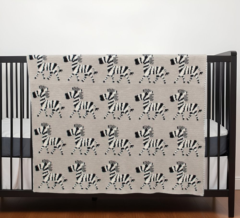 Grey Lots Of Zebras Woven Knitted Baby Blanket HomeRoots