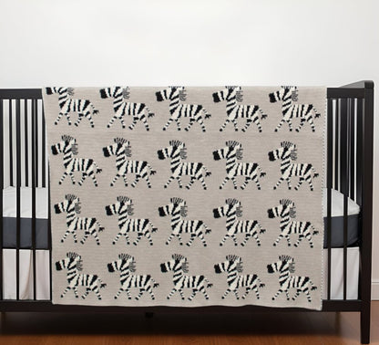 Grey Lots Of Zebras Woven Knitted Baby Blanket HomeRoots