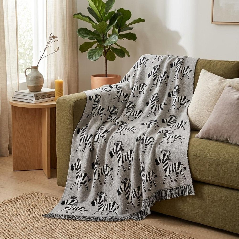 Grey Lots Of Zebras Woven Knitted Baby Blanket — view 9