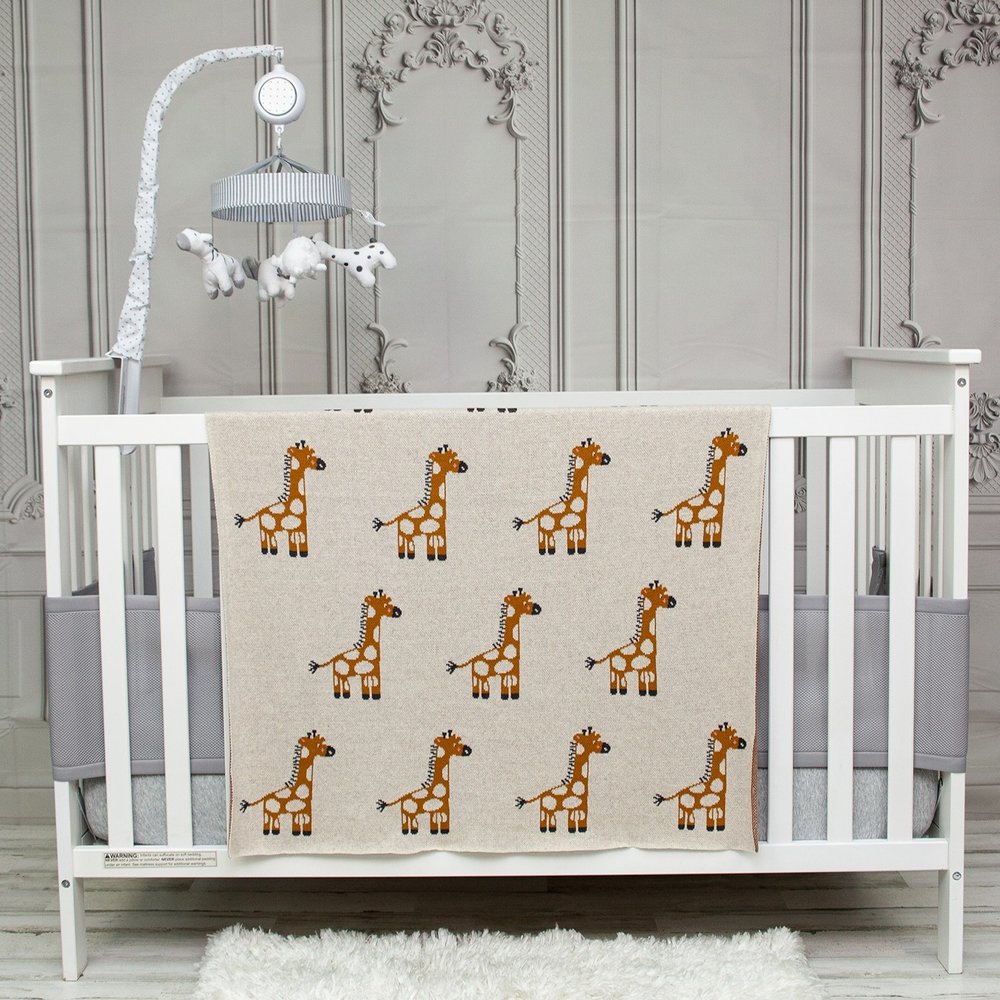 32" X 40" Orange And White Cotton Giraffe Plush Baby Blanket HomeRoots