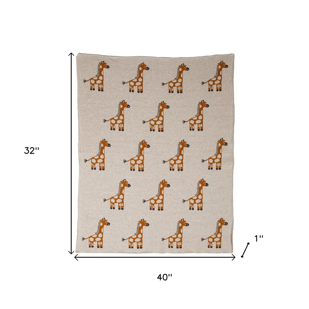 32" X 40" Orange And White Cotton Giraffe Plush Baby Blanket HomeRoots