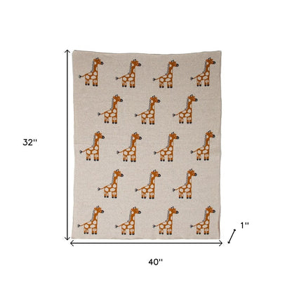 32" X 40" Orange And White Cotton Giraffe Plush Baby Blanket HomeRoots