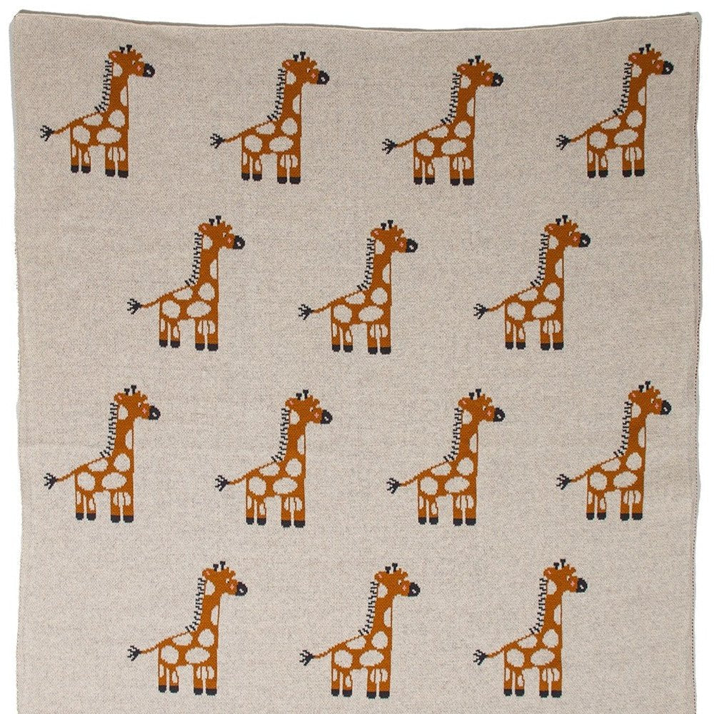 32" X 40" Orange And White Cotton Giraffe Plush Baby Blanket HomeRoots