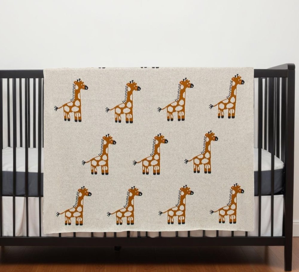 32" X 40" Orange And White Cotton Giraffe Plush Baby Blanket HomeRoots