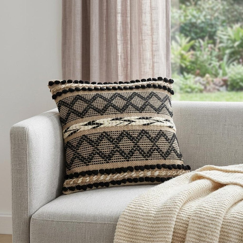 Black And Sand Woven Decorative Pillow — view 8
