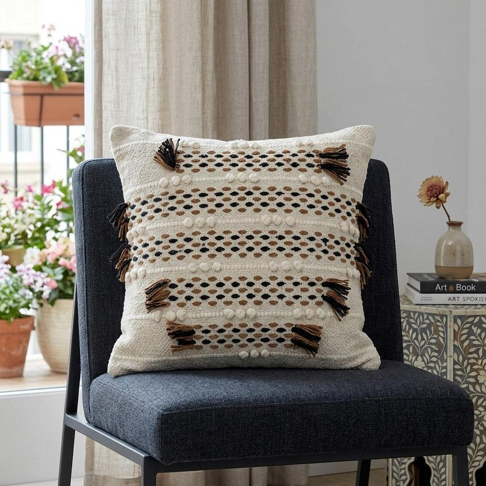Creamy Beige Textured Throw Pillow — view 8
