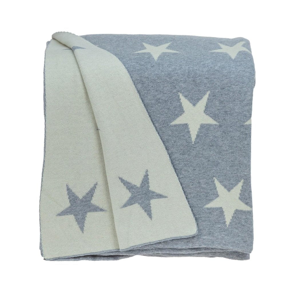 Gray And White Stars Knitted Throw Blanket — view 1