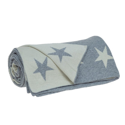 Gray And White Stars Knitted Throw Blanket HomeRoots