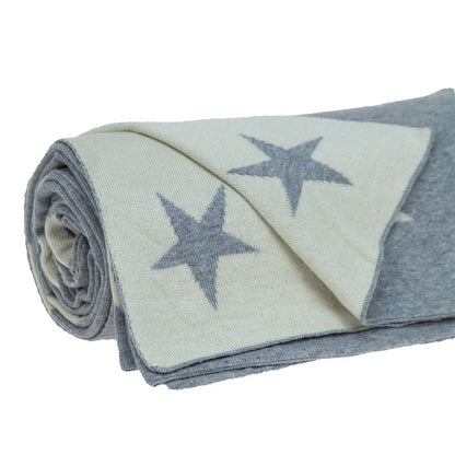 Gray And White Stars Knitted Throw Blanket HomeRoots
