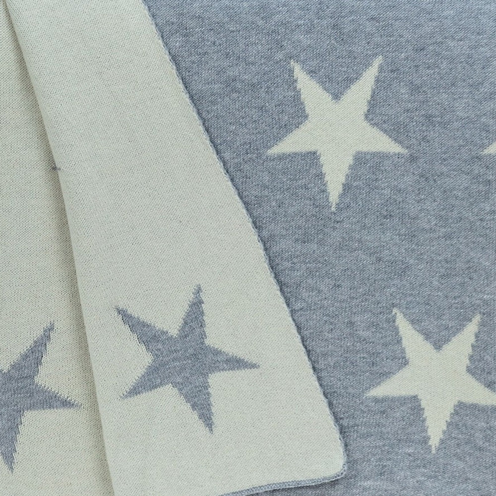 Gray And White Stars Knitted Throw Blanket