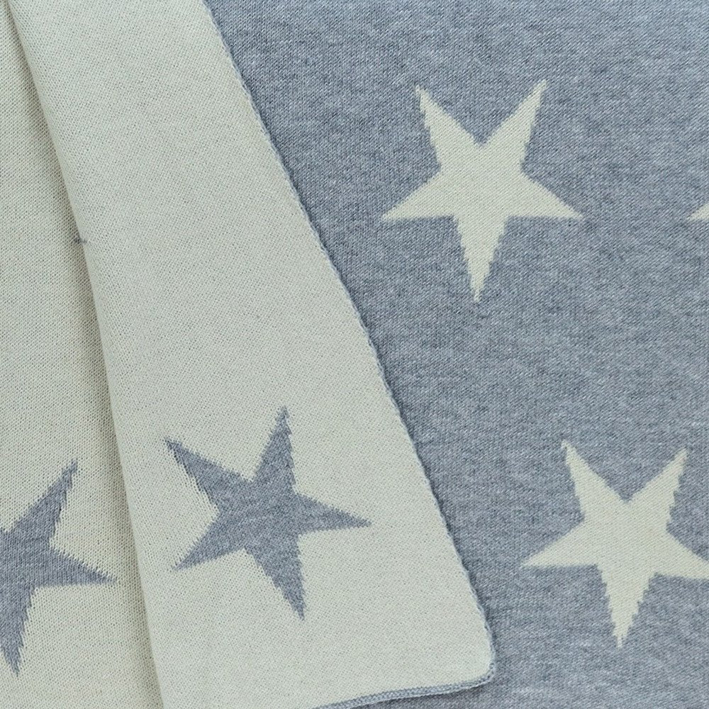 Gray And White Stars Knitted Throw Blanket HomeRoots