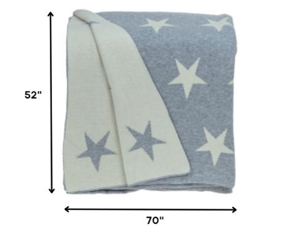 Gray And White Stars Knitted Throw Blanket HomeRoots
