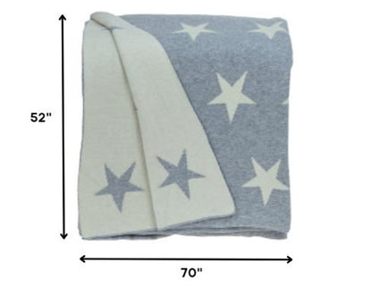 Gray And White Stars Knitted Throw Blanket HomeRoots