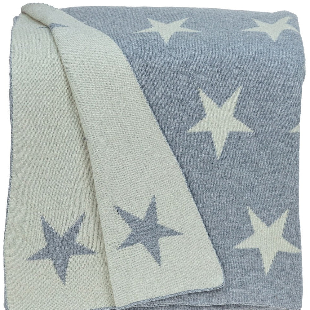 Gray And White Stars Knitted Throw Blanket