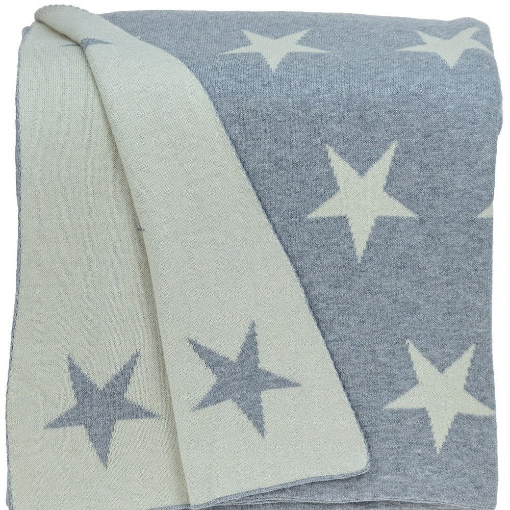 Gray And White Stars Knitted Throw Blanket — view 6