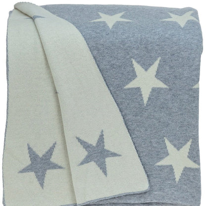 Gray And White Stars Knitted Throw Blanket HomeRoots