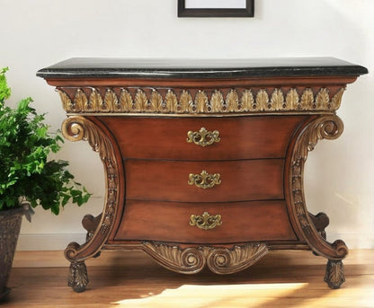 48" Brown and Black Solid Wood Three Drawer Sideboard HomeRoots