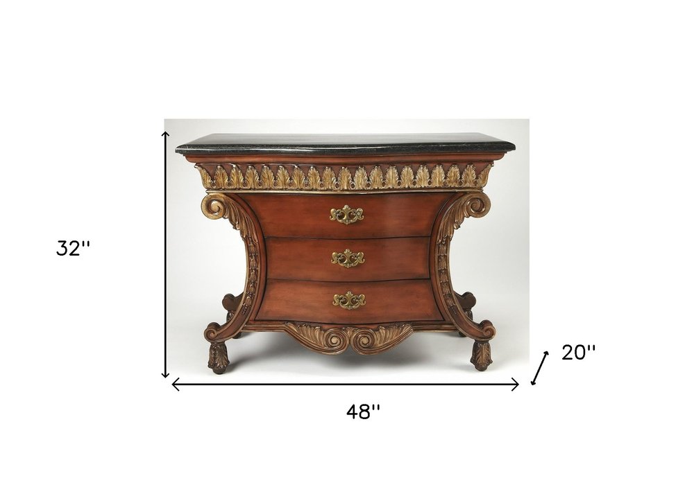 48" Brown and Black Solid Wood Three Drawer Sideboard HomeRoots