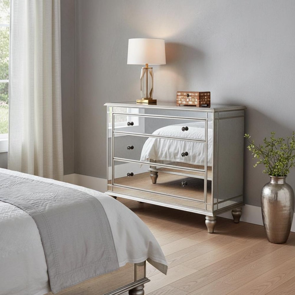 Rectangle Mirrored Three Drawer Console Storage Chest HomeRoots
