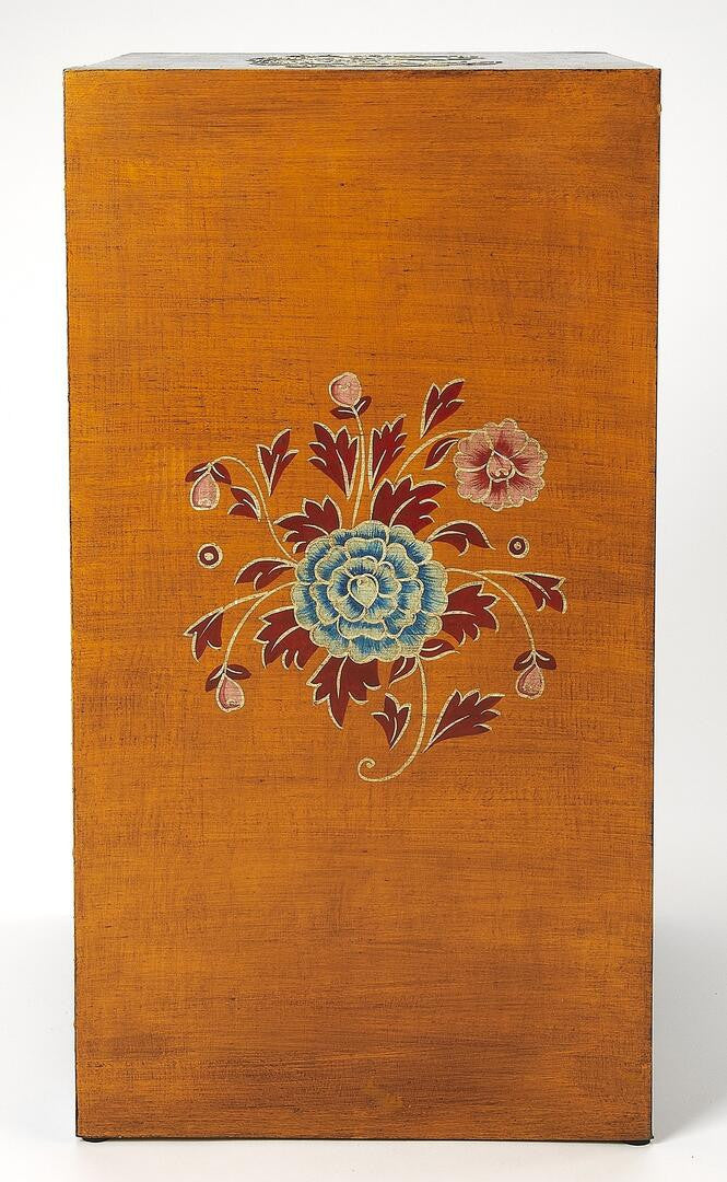 20" Blue and Brown Hand Painted Wood Accent Cabinet With Three Drawers HomeRoots