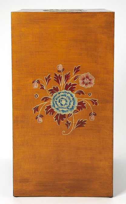 20" Blue and Brown Hand Painted Wood Accent Cabinet With Three Drawers HomeRoots