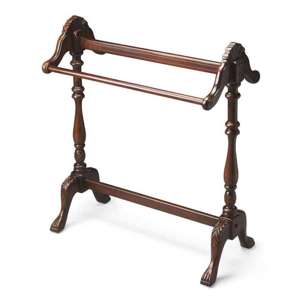 Dark Brown Finish Hand Harved Wooden Blanket Stand - FurniFindUSA