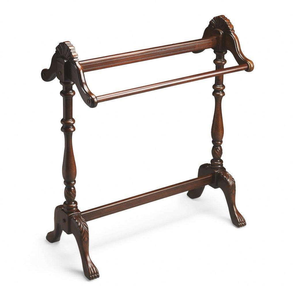 Dark Brown Finish Hand Harved Wooden Blanket Stand - FurniFindUSA