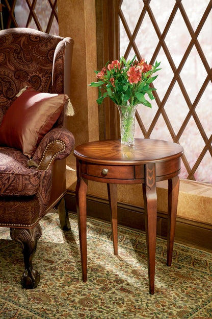 24" Brown Solid Wood and Wood Round End Table With Drawer HomeRoots
